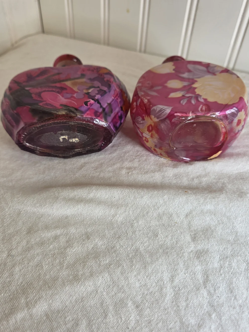 Pink Floral And Heart Glass Accent Bottle with Cork Stopper
